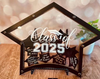 Graduation Guest Book Drop Box with grad hats, Alternative Guestbook Well Wishes and Memories for Graduating Seniors, Custom Memory Keepsake