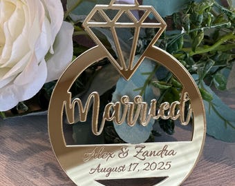 Wedding Ornament, Wedding Ring Ornament, Wedding Gift, Personalized Wedding Gift, Gold, Rose Gold, Silver or Maple wood