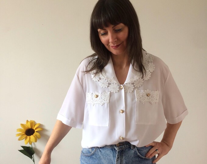 Vintage 80s Large Collar Blouse