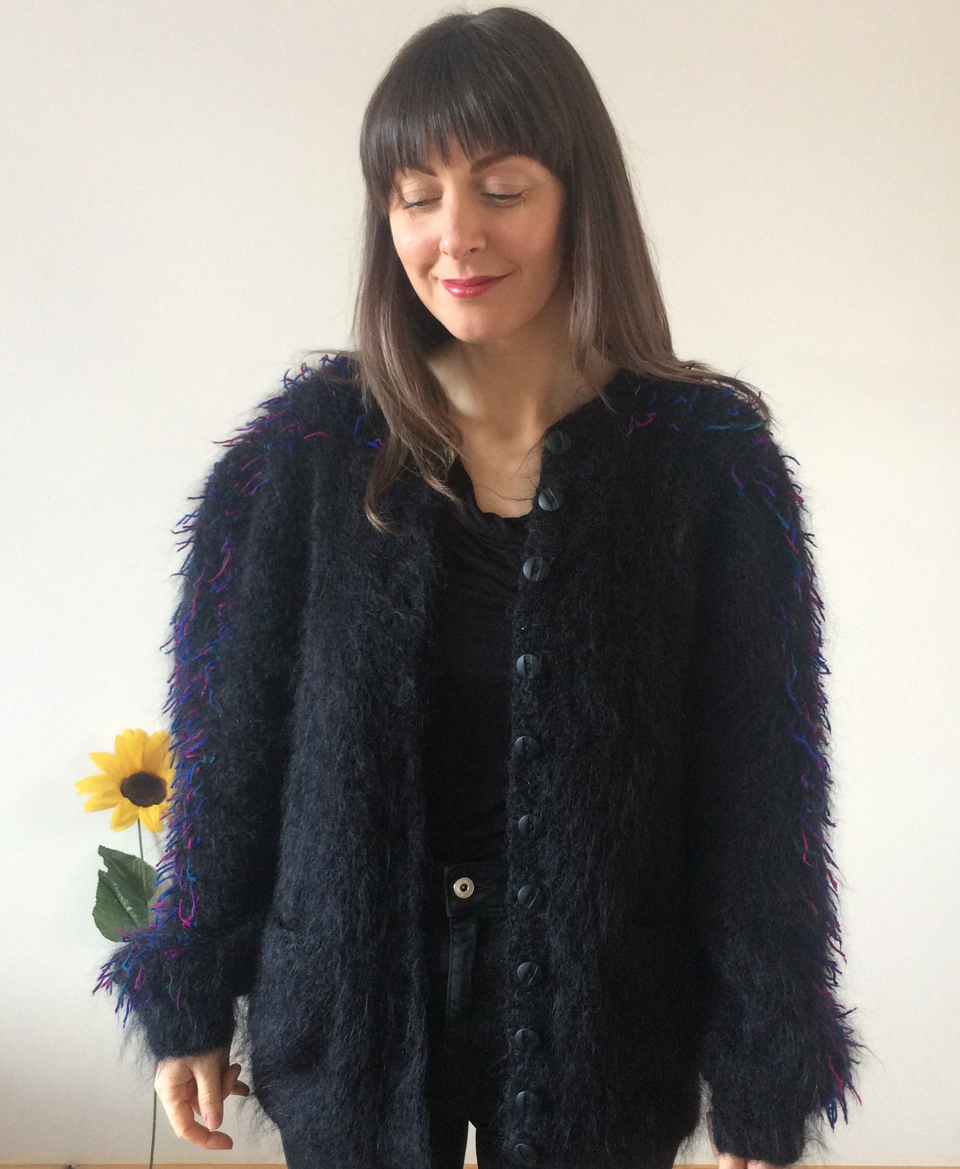long black fluffy cardigan