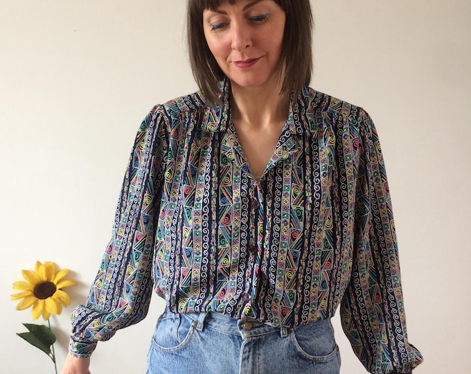 Vintage 80s Colourful Abstract Print Blouse