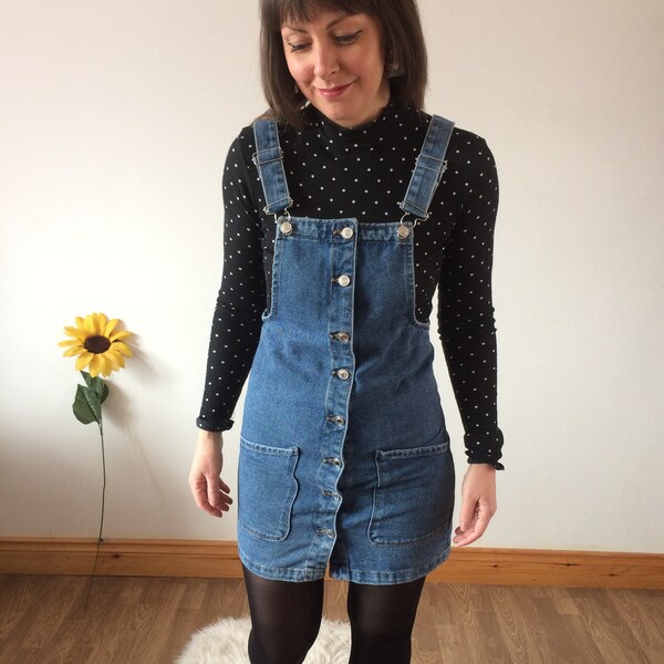 Vintage 90er Jahre Blaues Jeans Latzkleid