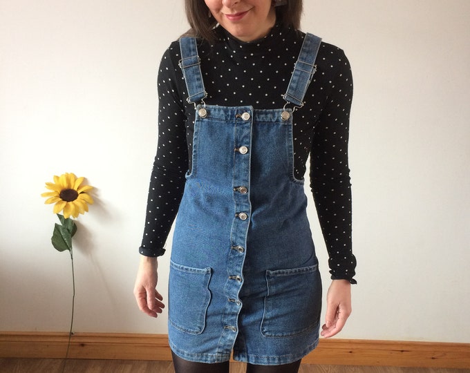 Vintage 90s Blue Denim Dungaree Dress