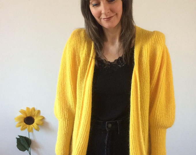 Vintage 80s Yellow Knit Cardigan