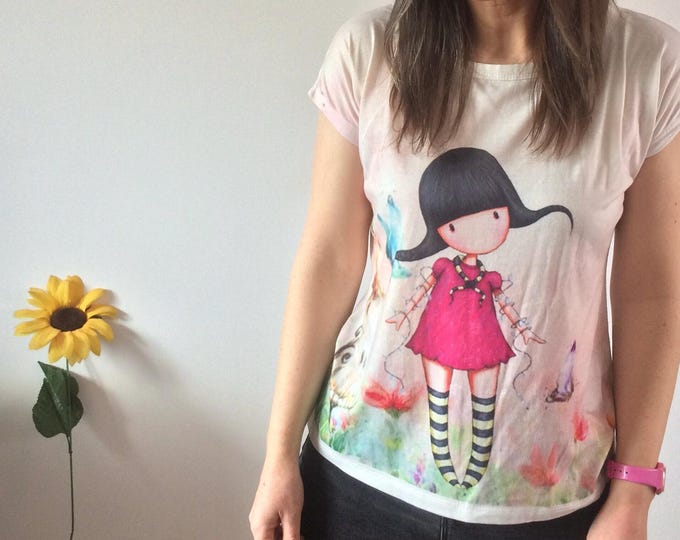 Vintage 80s style T-shirt with colourful print on front