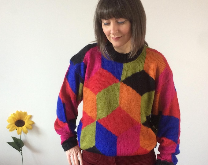 Vintage 80s Black & Colourful Jumper