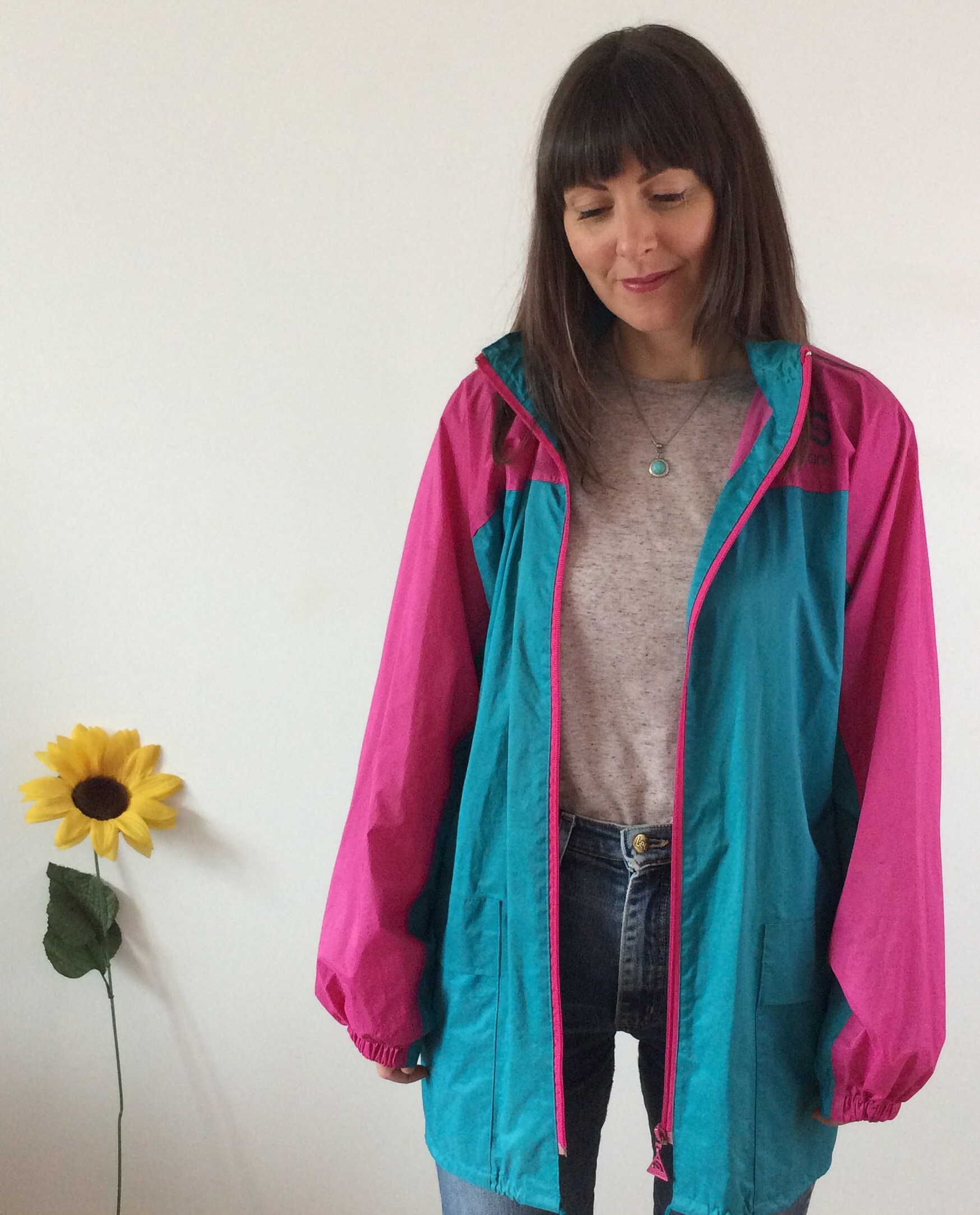 Pink and green windbreaker best sale