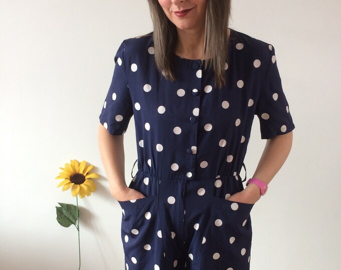 Vintage 80s Navy with White Polka Dot Playsuit