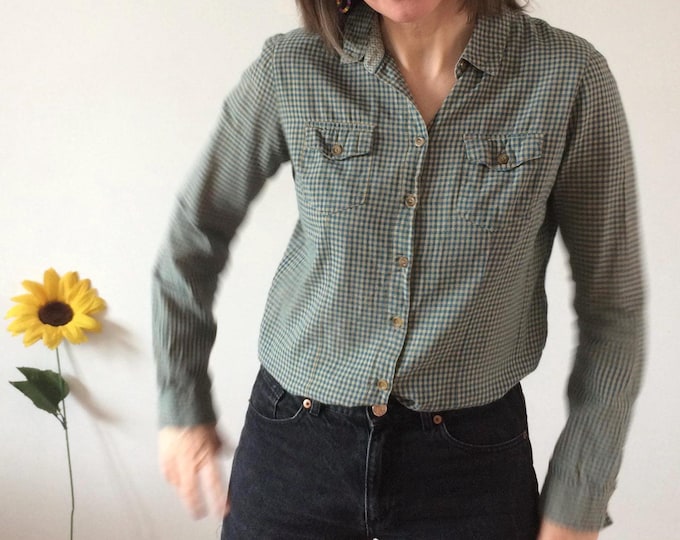 Vintage 90s Green & Beige Check  Blouse
