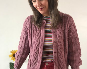 Vintage 80s Pink Cable Knit Cardigan