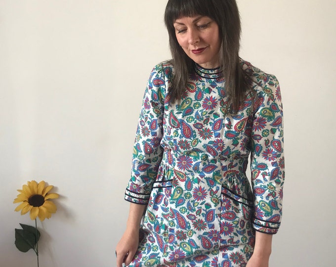 Vintage 60's Style Alexa Chung Paisley Print Dress