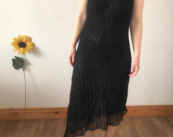 Vintage Black Beaded MIDI dress