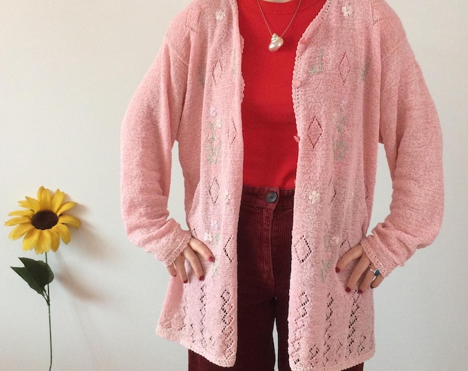 Vintage 80s Light Pink Button Up Cardigan