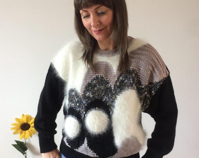 Vintage 80s Black & White Knit Jumper