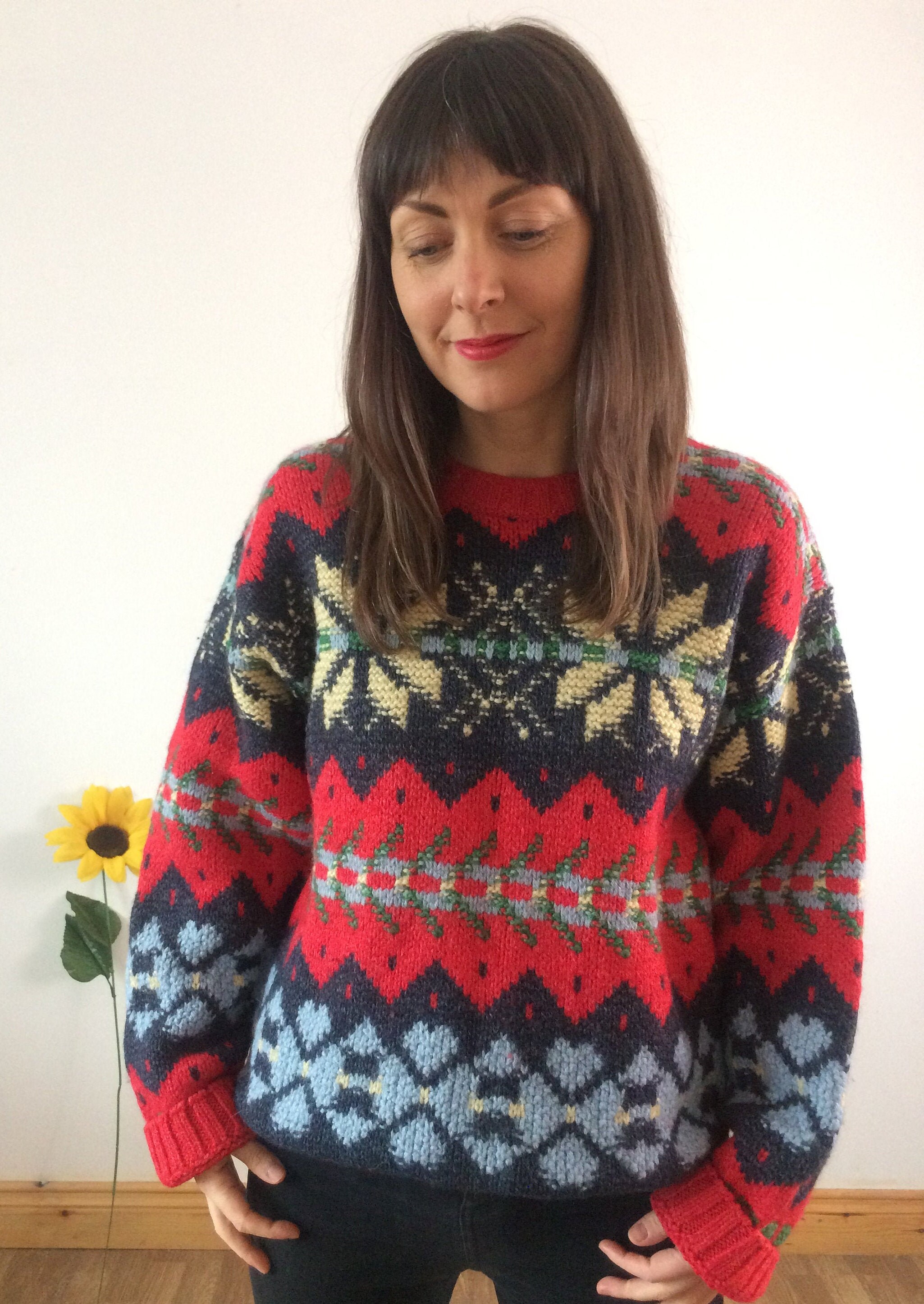 Vintage 80s Red Fairisle Knit Jumper