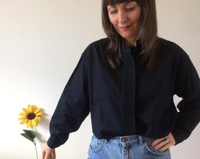 Vintage 90s Dark Navy Black Blouse