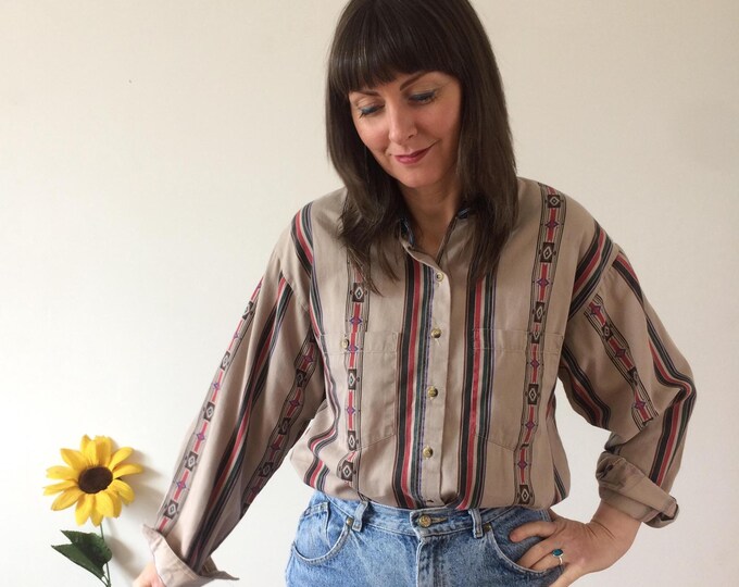 Vintage 90s Abstract Print Beige Shirt
