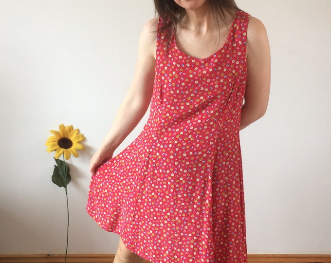 Vintage 90s Red Sleeveless Floral Dress