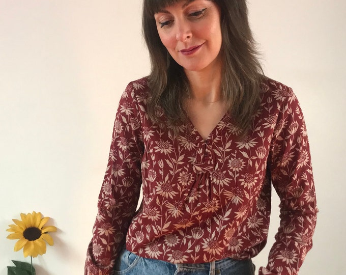 Rusty Red Boho Floral Long-Sleeved Top