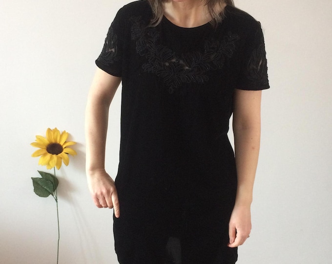 Vintage 90s Black Velvet Mini Dress