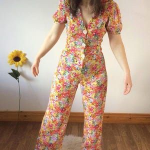 90s Floral Jumpsuit - Etsy