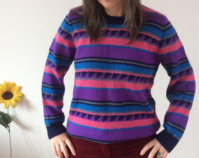 Vintage 80s Pink Purple & Blue Striped Jumper