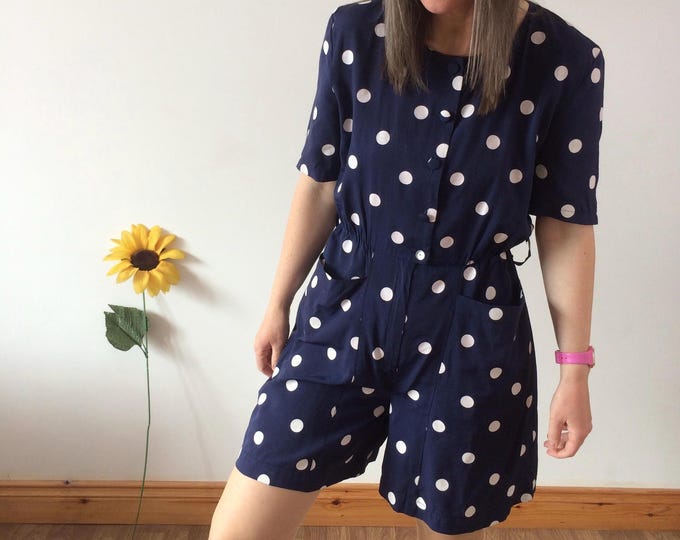 Vintage 80s Navy with White Polka Dot Playsuit