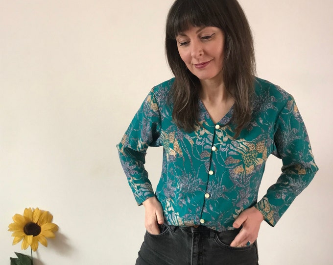 Vintage Floral Teal Blouse