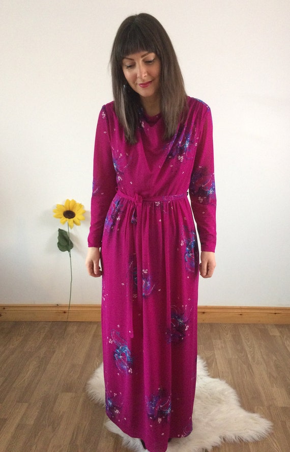 Vintage 70s Pink Long Sleeved Maxi Dress