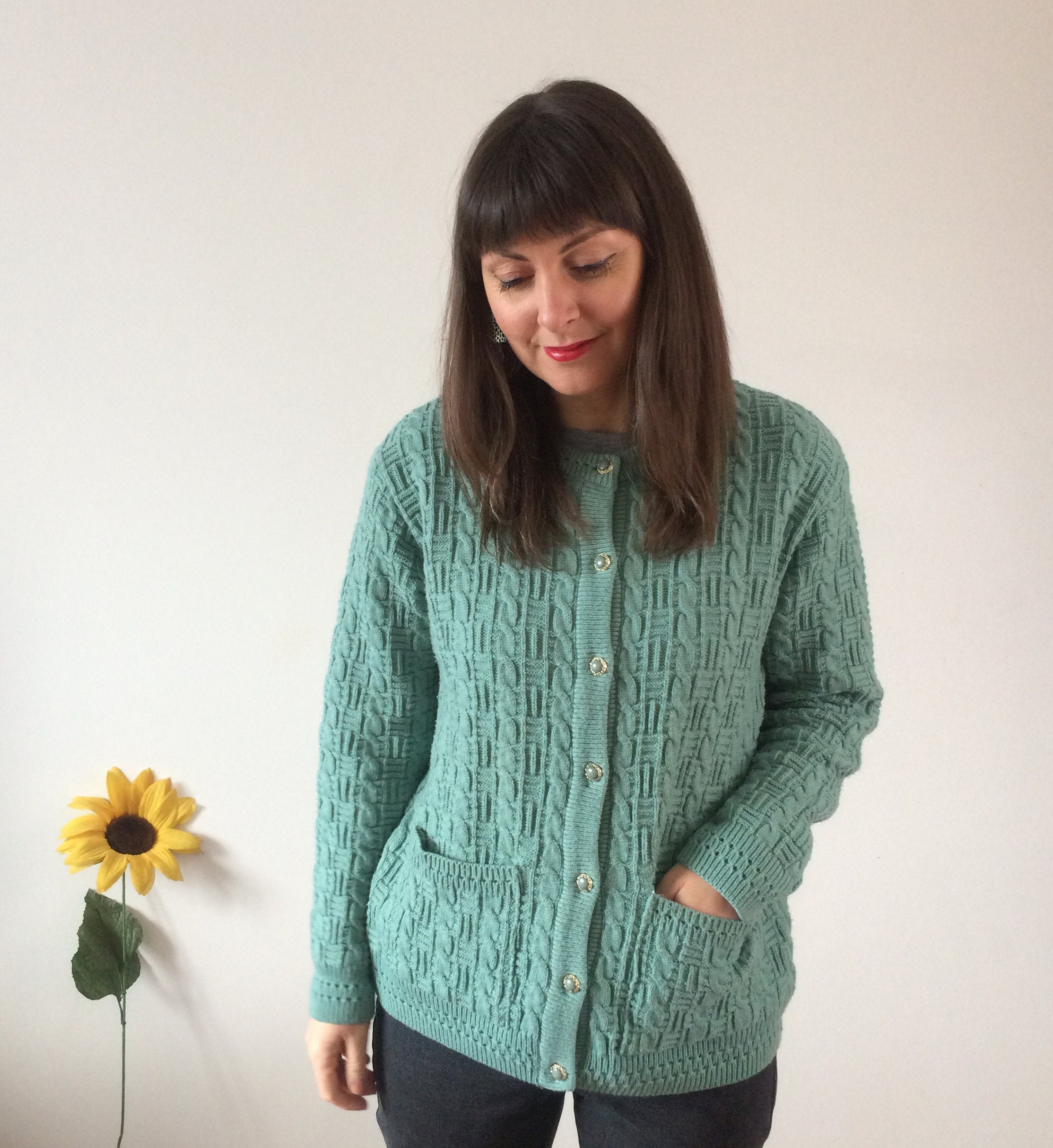 wolfandpearlvintage Vintage 90s Mint Green Cardigan.