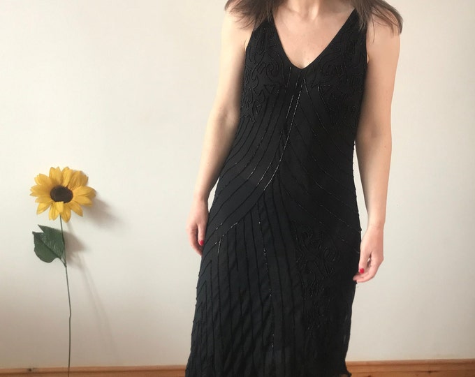 Vintage Black Beaded MIDI dress