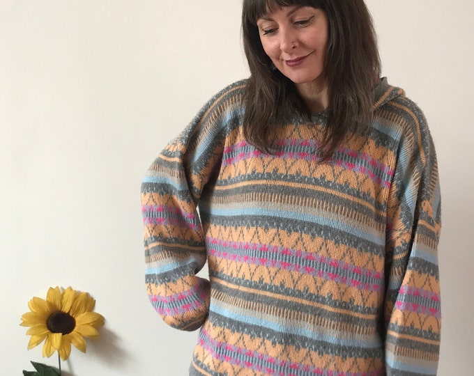 Vintage 90s Hooded Colourful Jumper