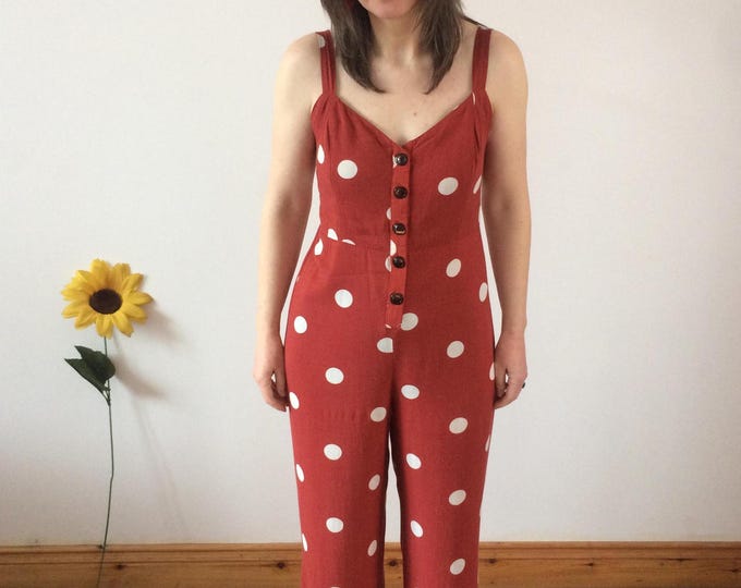 Vintage 90s Orange with White Polka Dots Jumpsuit
