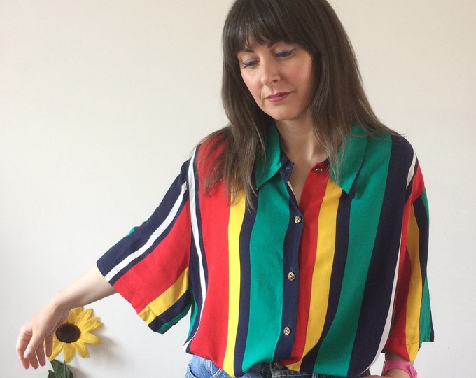 Vintage 90s Red Green Navy White & Yellow Oversized Shirt