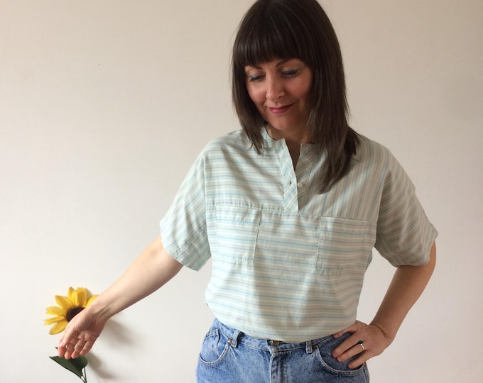 Vintage 90s Blue Striped Blouse