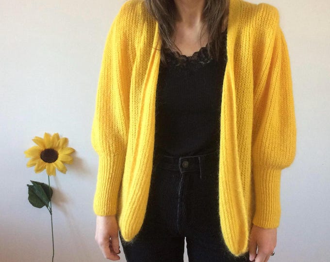 Vintage 80s Yellow Knit Cardigan