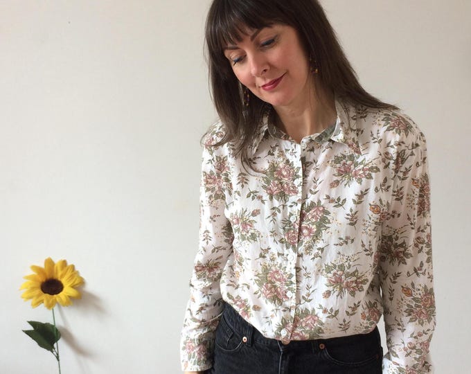 Vintage 90s White Floral Blouse