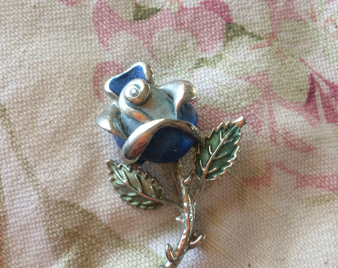 Vintage silver blue and green flower brooch