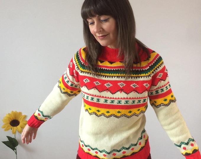 Vintage Red Cream & Yellow Jumper
