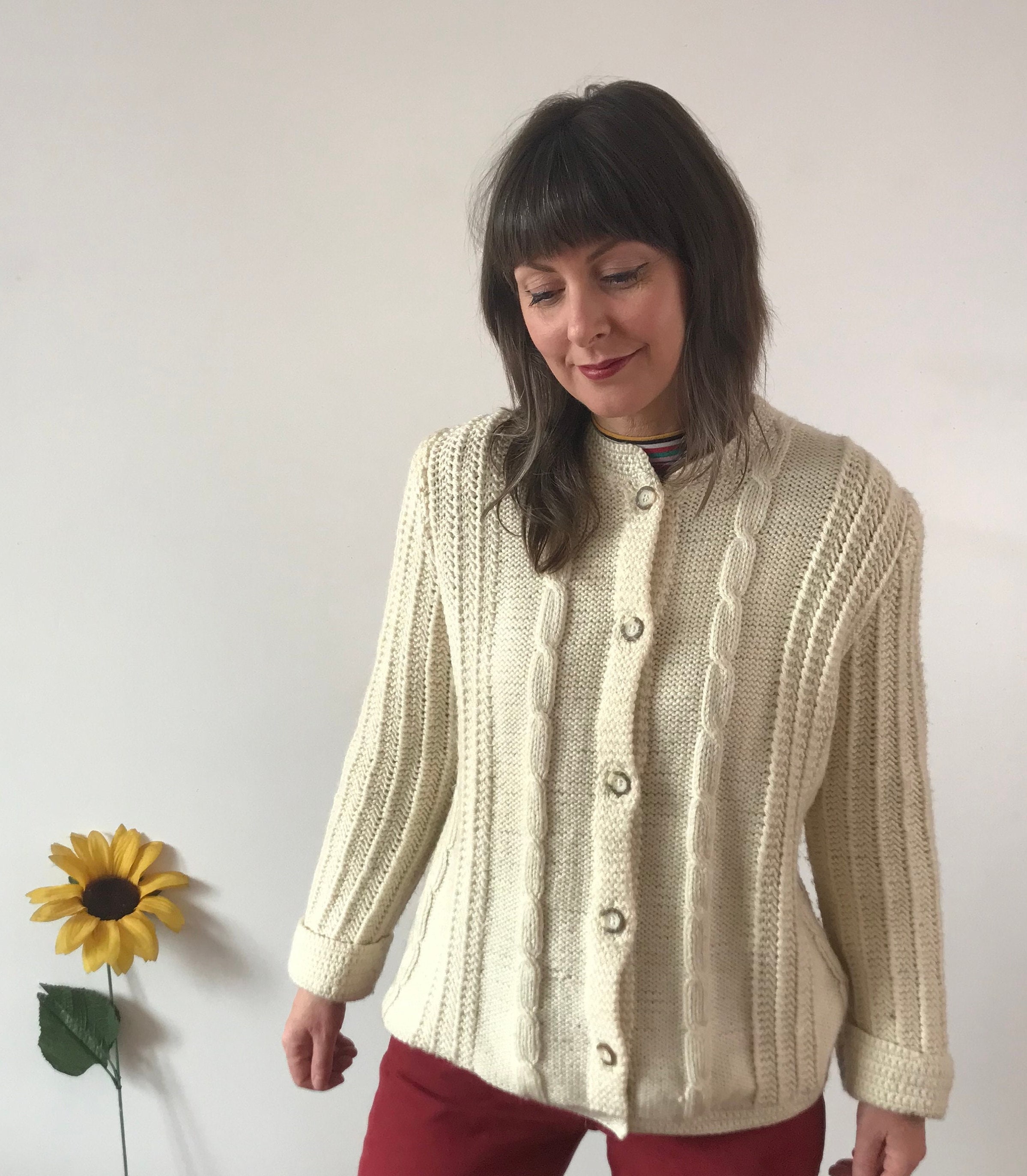 【25％OFF】 Vintage 70s Cream Cable Knit Cardigan - Etsy カーディガン