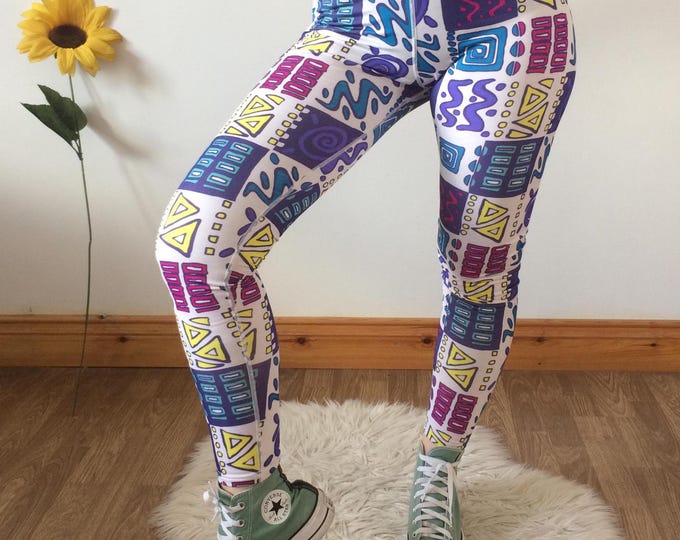 Vintage 90s White Purple Pink & Yellow Leggings