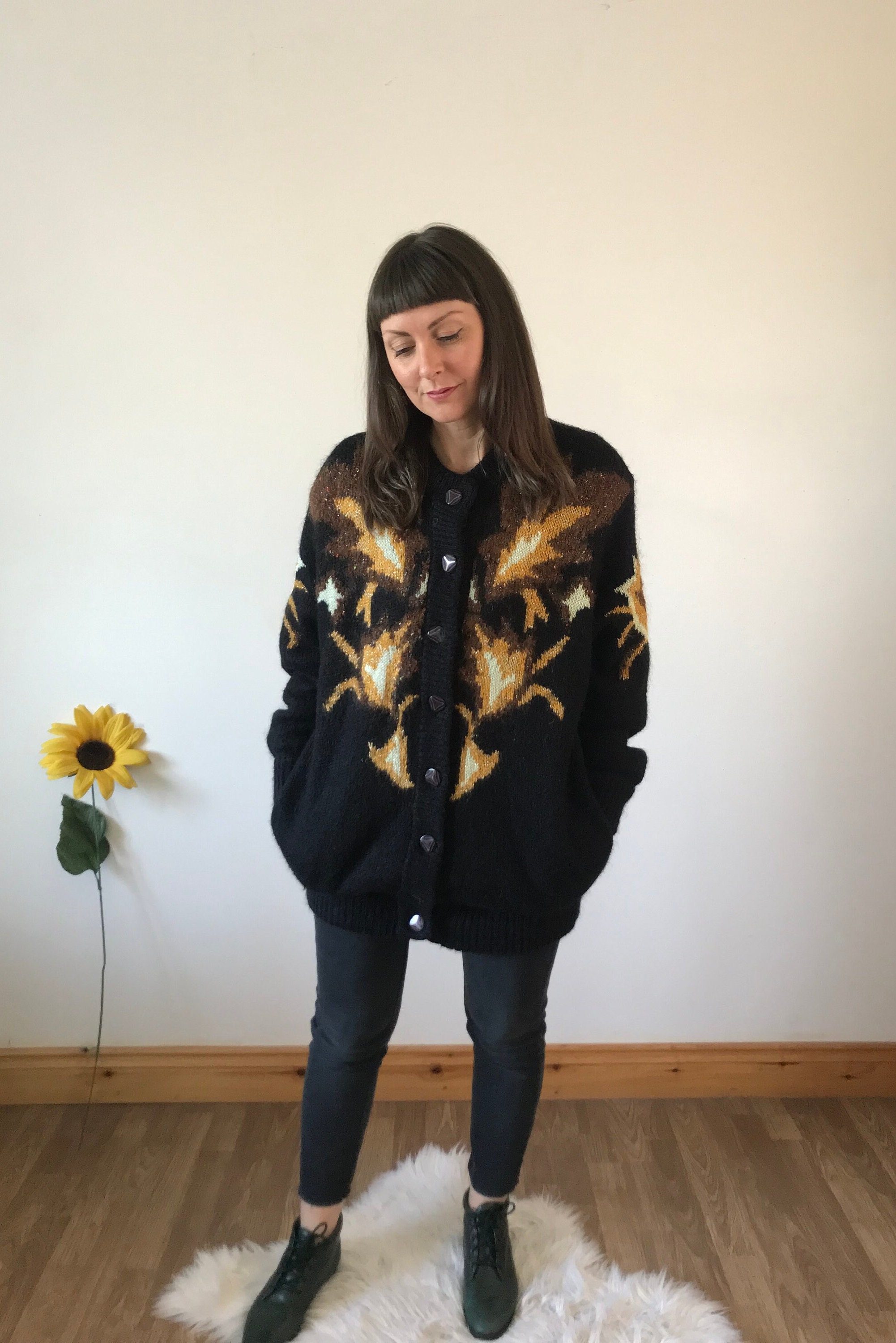 Vintage 80s Black & Yellow Mohair Cardigan Vintage 80s Black & Yellow Mohair Cardigan