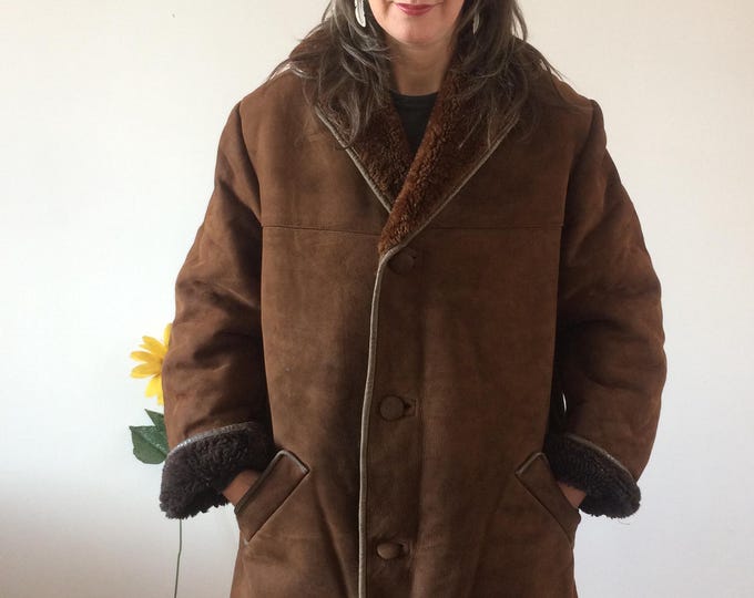 Vintage 70s Brown Chocolate Sheepskin Shearling Coat Jacket