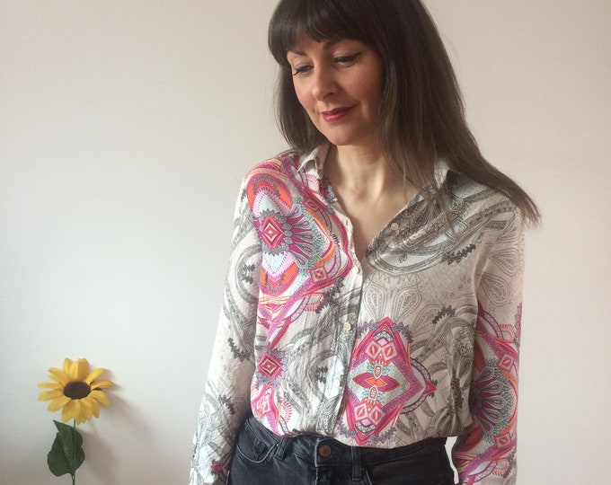 Vintage 90s Grey & Pink Blouse