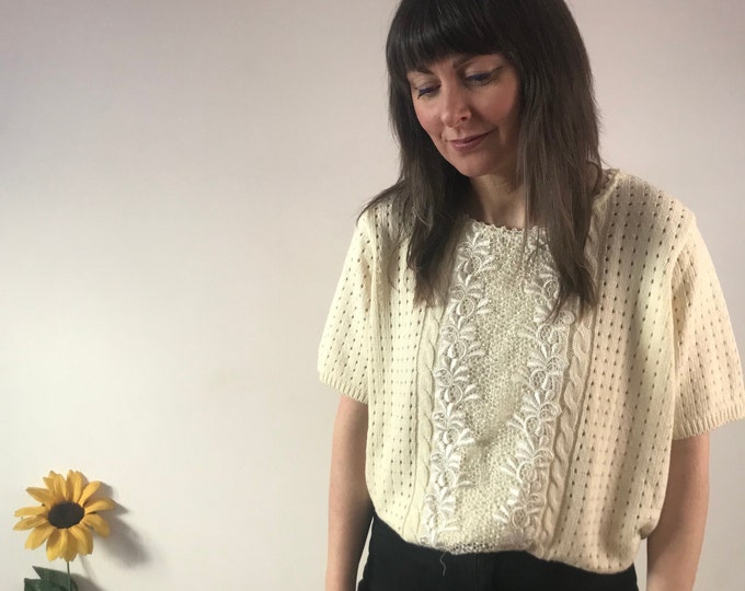 Vintage 80s Cream  Knit Top