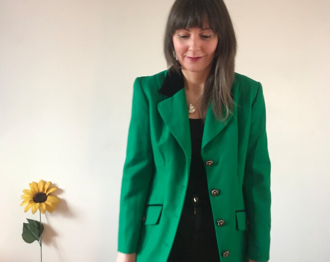 Vintage 80s Green with Black Trim Blazer Jacket