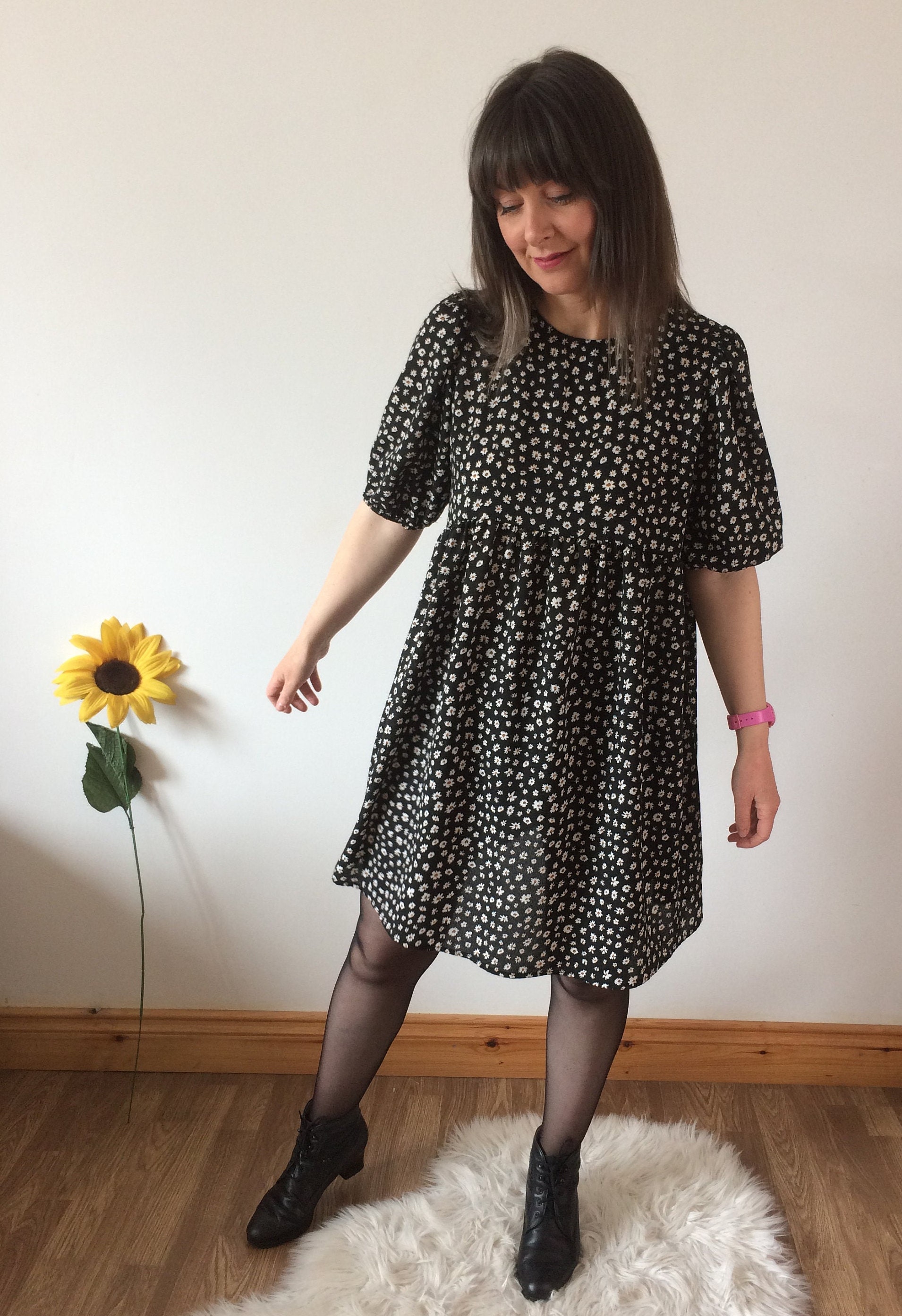 Cute 60s Style Boho Black Mini Dress