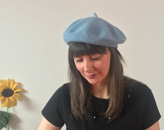 Vintage Light Blue Beret Hat