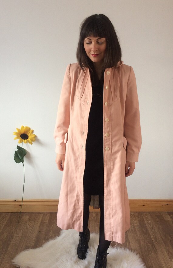 Vintage 70s Light Pastel Pink Midi Trench Coat