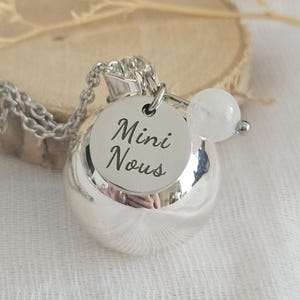Mini Nous silver pregnancy bola with moonstone on steel chain